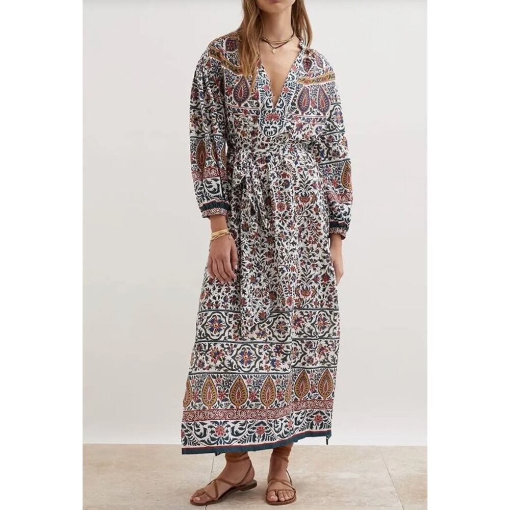 BOTEH Sz 0 XS Verbena Long Sleeve Belted Maxi Dress Cotton Viscose